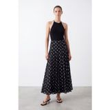 Soul Kadın Puantiyeli Uzun Etek - 32500ETK - BLACK-ECRU