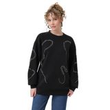 SOUL Kadın Siyah Sweatshirt, Bisiklet Yaka, Uzun Kol, S-M