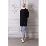 Soul Tunik Tesettür Tunik Sweatshırt Bluz Tesettür Giyim Organik Pamuk Bisiklet Yaka Diz Üstü Siyah 30644