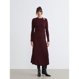 Soulife Beli Lastikli Kloş Triko Etek - Bordo - M