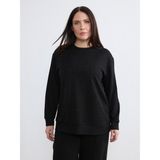 Soulife Büyük Beden Bisiklet Yaka Taşlı Kadın Sweatshirt - Siyah - 4XL