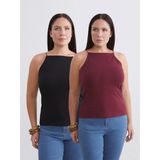 Soulife Büyük Beden Halter Yaka Kadın Atlet 2'li - Bordo - 2XL