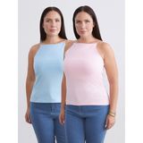 Soulife Büyük Beden Halter Yaka Kadın Atlet 2'li - Pembe - 2XL