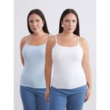 Soulife Büyük Beden Kare Yaka Askılı Kadın Atlet 2'li - Mavi - 2XL