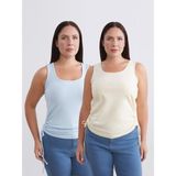 Soulife Büyük Beden Kare Yaka Büzgülü Kadın Atlet 2'li - Sarı - 2XL