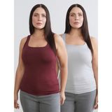 Soulife Büyük Beden Kare Yaka Kadın Atlet 2'li - Gri - 5XL