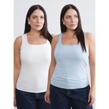 Soulife Büyük Beden Kare Yaka Kadın Atlet 2'li - Mavi - 2XL