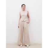 Soulife Loose Fit Krep Kadın Pileli Pantolon - Bej - 40