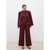 Soulife Loose Fit Krep Kadın Pileli Pantolon - Bordo - 40