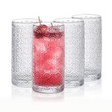 SoulTimes Cam Bardaklar Vintage Züccaciye 4'lü Set, İçme Bardakları 354 ml, Kabartmalı Desen Tarzı Şeffaf Kokteyl Bardak Seti, Buzlu Kahve, Meyve Suyu, Bira, Bar İçecekleri, İçecek Eşyaları, Şeffaf