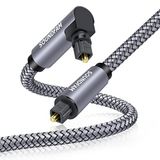 SOUNDFAM 90 Derece Optik Ses Kablosu 3 ft/1M, Dik Açı Toslink Kablosu 360 Derece Serbest Dönen Fiş Fiber Optik Kablo Erkekten Erkeğe Ses Çubuğu için, TV-Gri