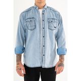 Souris Erkek Buz Mavisi Slim Fit Dar Kesim Yıkamalı Kot Gömlek