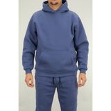 Souris Erkek İndigo Oversize Kapüşonlu Sweatshirt 3 Iplik Şardonlu Kanguru Cepli - 2XL - Mavi İndigo