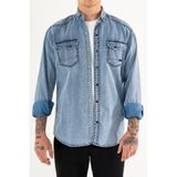 Souris Erkek Lacivert Slim Fit Dar Kesim Yıkamalı Kot Gömlek