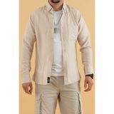 Souris Erkek Taş Rengi Slim Fit Dar Kesim Viskon Keten Gömlek