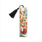Souvenest Horozlu Desen Baskılı, Püsküllü Kitap Ayracı (Hediyelik BOOKMARK,AYRAÇ-120) - Ana Renkler - 1 Adet