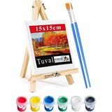 Şövale 15X15 cm Tuval 3 ml Akrilik Boya 6 Renk ve Fırça 1 Paket 15X15 Mini Tuval Masaüstü Kü�