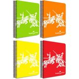 Şövalye Desenli Neon Spiralli Defter, A4, 120 Yaprak, 70G Kağıt, Düz Sayfa, Dayanıklı Kapak, Kolay Açılan Spiral Cilt, Asorti Renkler - Standart