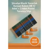 Şövalye Klasik Yuvarlak Kurşun Kalem Hb 12 Adet + 3 Adet Pastel Turuncu Silgi