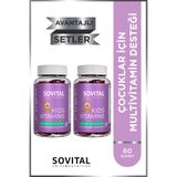 SOVITAL Kids A, C, D3, B6, B12, Çinko, Kalsiyum İçeren Çocuklar İçin Çiğnenebilir,Vegan,Şekersiz 60 Gummy x2