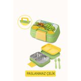 Sowo Home Happi Beslenme Kabı 1 Litre Paslanmaz Çelik 2 Bölmeli Sızdırmaz Yemek Saklama Kabı