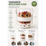 Sowo Home Yoğurt Yulaf Müsli Diyet Saklama Kabı Pratik Taşınabilir Kaşık Ve Çatallı ,Kapaklı Takeandgo Depolu Bardak 800 ml