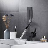 Soylu 1.2 GPM Matte Black Retro Şelale Kare Havza Banyo Bataryası
