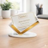 Soylu Pleksi Beyaz ve Gold Detaylı Masa Üstü Organizer Kartlık, Şık Modern Tasarım Pleksi Kartvizitlik