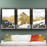 Soyut Altın Dağ Temalı Aynalı Çerçeveli 3 lü Kanvas Tablo Seti 150x70 cm SETS0252