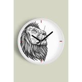 Soyut Aslan Modern Tasarım Duvar Saati - 30cm - Önü Camlı Beyaz Kasa - Sessiz Mekanizma, JH0330S30BKP