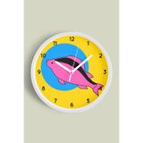 Soyut Balık Tasarımı Modern Duvar Saati - Çocuk Odası - 35cm - Önü Camlı Beyaz Kasa, JH0255S35BKP