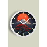 Soyut - Bohem - Doğa - Deniz Manzaralı Modern Duvar Saati - 25cm - Önü Camlı Beyaz Kasa, JH1378S25BKP
