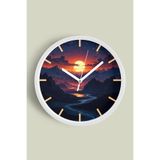 Soyut - Bohem - Doğa - Deniz Manzaralı Modern Duvar Saati - 30cm - Önü Camlı Beyaz Kasa, JH1370S30BKP