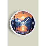 Soyut - Bohem - Doğa - Deniz Manzaralı Modern Duvar Saati - 35cm - Önü Camlı Beyaz Kasa, JH1303S35BKP