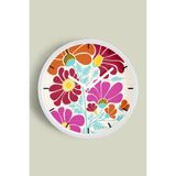 Soyut Çiçek Temalı Modern Duvar Saati - 25cm - Önü Camlı Beyaz Kasa - Sessiz Mekanizma, JH0504S25BKP