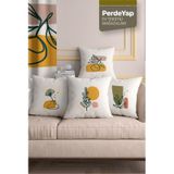 Soyut Çiçekler Desenli 4lü Dijital Baskılı Kırlent Kılıfı 43 X 43 Cm Krem-hardal 053 Hardal-yeşil