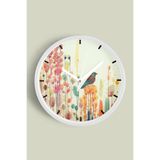 Soyut Doğa - Kuş Manzara Temalı Modern Duvar Saati - 25cm - Önü Camlı Beyaz Kasa - Sessiz Mekanizma, JH0279S25BKP