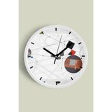Soyut - Geometrik Temalı Modern Duvar Saati - 25cm - Önü Camlı Beyaz Kasa - Sessiz Mekanizma, JH0282S25BKP