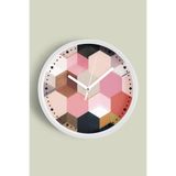 Soyut - Geometrik Temalı Modern Duvar Saati - 35cm - Önü Camlı Beyaz Kasa - Sessiz Mekanizma, JH0375S35BKP