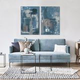 Soyut İkili Set Mavi - Yağlı Boya Dokulu Tablo