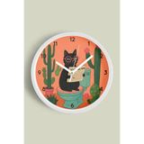 Soyut Kedi Modern Tasarım Duvar Saati - 25cm - Önü Camlı Beyaz Kasa - Sessiz Mekanizma, JH0368S25BKP