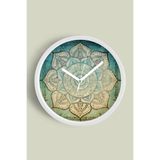 Soyut Mandala Temalı Modern Duvar Saati - 30cm - Önü Camlı Beyaz Kasa - Sessiz Mekanizma, JH0136S30BKP