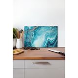 Soyut Mavi Desenli Cam Kesme Tahtası, Silikon Ayaklı, Isıya Kırılmaya Dayanıklı, Sunum Kesim Tablası - 30 x 45 cm