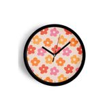 Soyut Renkli Çiçek Temalı Modern Duvar Saati - 25cm - Önü Camlı Siyah Kasa - Sessiz Mekanizma, JH0130S25SKP