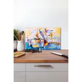 Soyut Renkli Çizim Cam Kesme Tahtası, Silikon Ayaklı, Isıya Kırılmaya Dayanıklı, Sunum Kesim Tablası - 30 x 45 cm