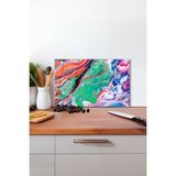 Soyut Renkli Suluboya Cam Kesme Tahtası, Silikon Ayaklı, Isıya Kırılmaya Dayanıklı, Sunum Tablası - 30 x 45 cm