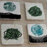 Soyut Tasarım ve Manzara Doğal Taş Bardak Altlığı 4'lü set - Natural Stone Coasters