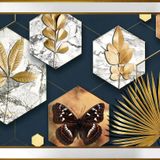 Soyut Yapraklar Kelebek Motifli Kanvas Tablo DBSANAT15056