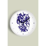 Soyut Yüz Silüeti Mavi Sanat Tasarımı Modern Duvar Saati - 25cm - Önü Camlı Beyaz Kasa, JH0680S25BKP