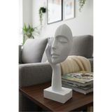 Soyut Yüz ve El Sanat Heykeli - Modern Ev Dekorasyonu Objesi Beyaz 25 x 10